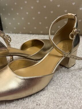 J. Crew Metallic Gold Ankle-Strap Block Heels